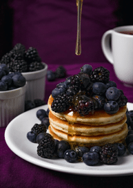 pancakes with blueberries and blackberries
