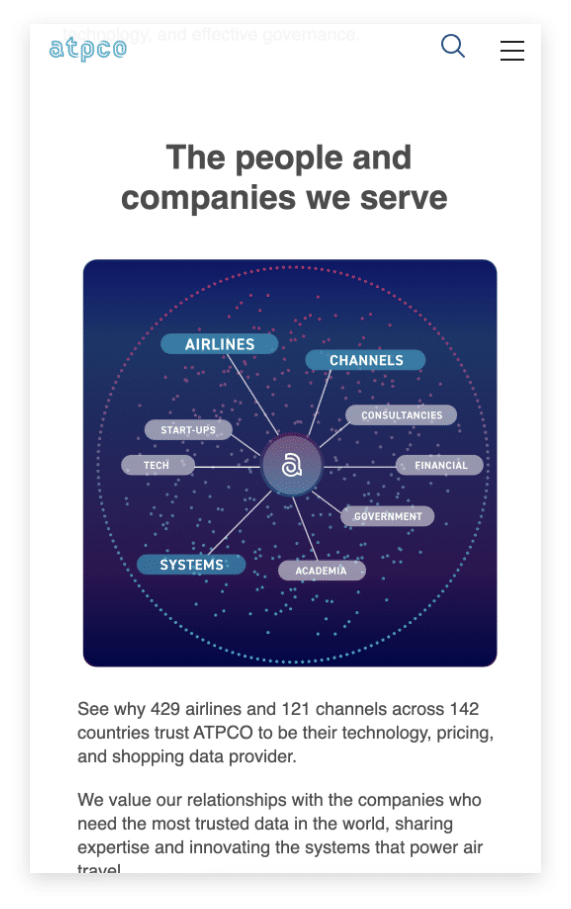 mobile view of a case study showcasing atpco's collaborations with various companies, highlighting successful partnerships and initiatives.