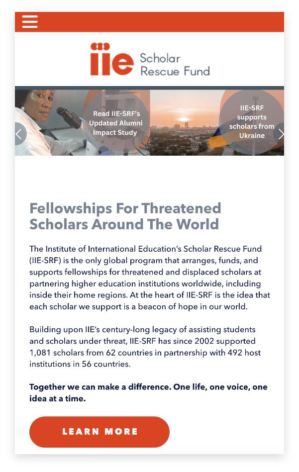 mobile view of a case study encouraging users to learn more about the impactful initiatives and achievements of the institute of international education (iie).