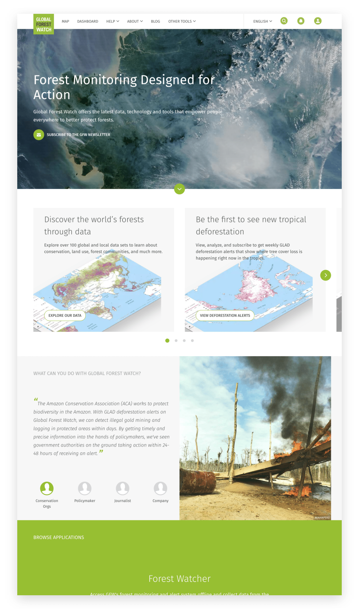 desktop view of a case study highlighting the impactful initiatives and achievements of global forest watch (gfw).