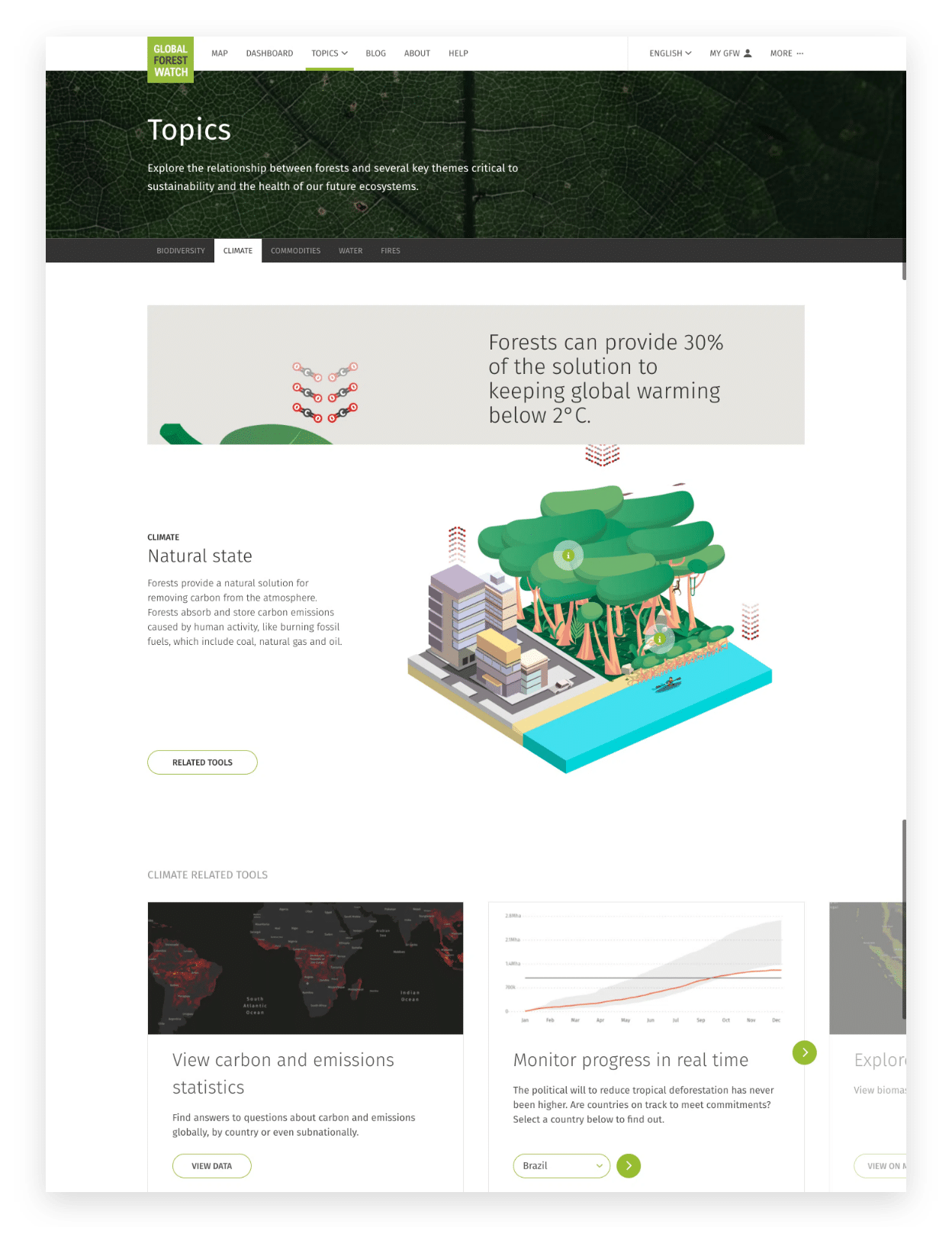 desktop view of a case study showcasing the innovative initiatives and accomplishments of global forest watch (gfw).