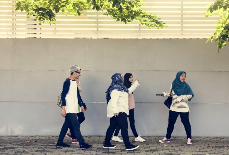 group of students walking to class