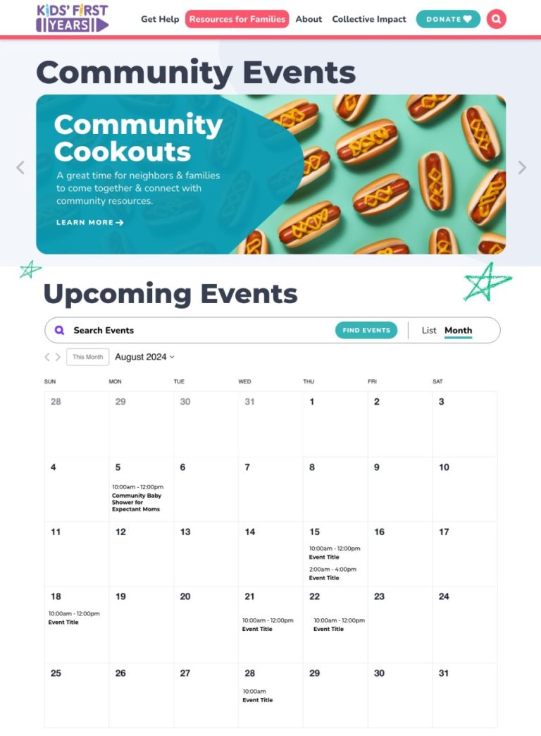community events kids first years