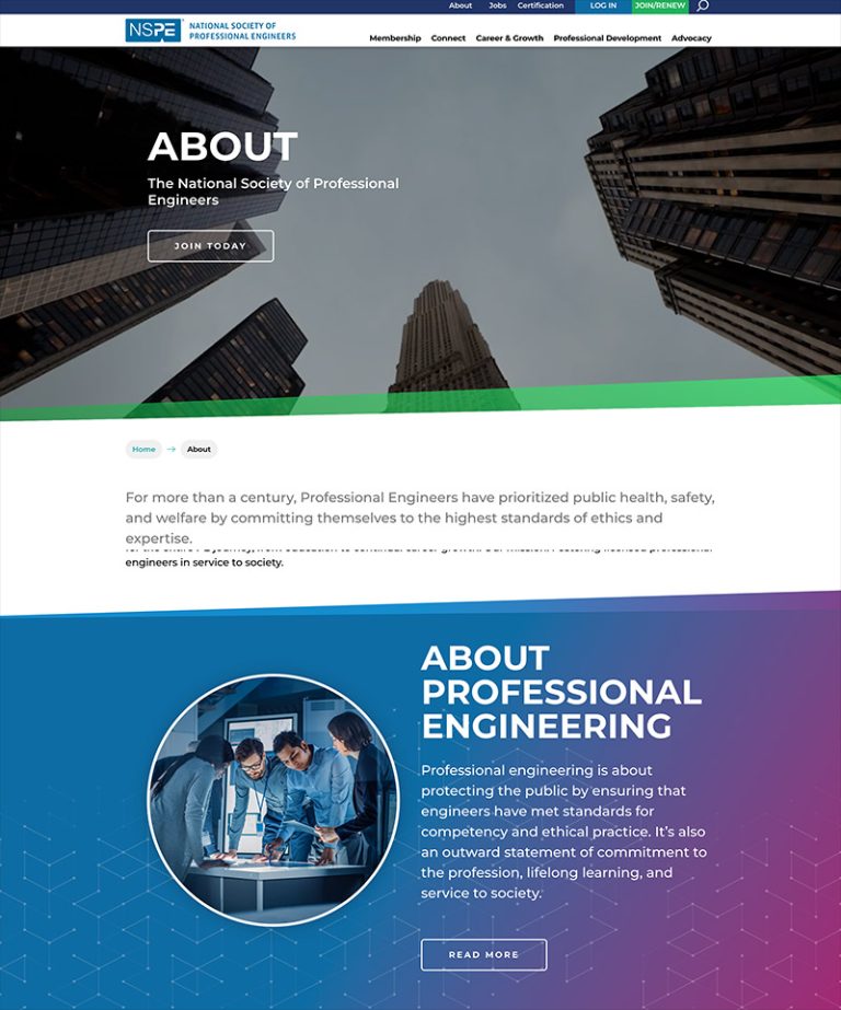 screenshot of nspe website